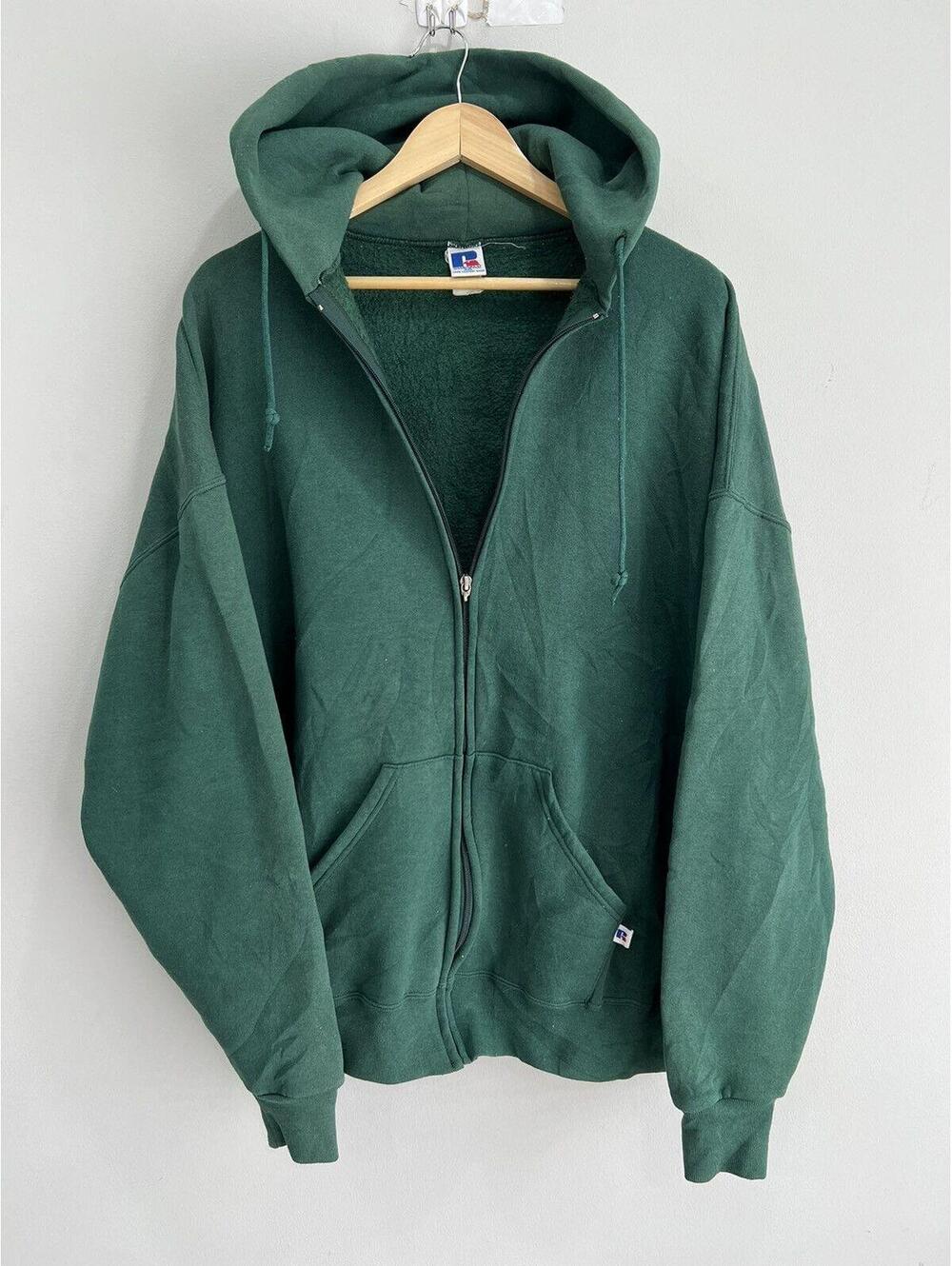 Vtg Russell Athletic Zip Up Hoodie Sweater forest green xxl